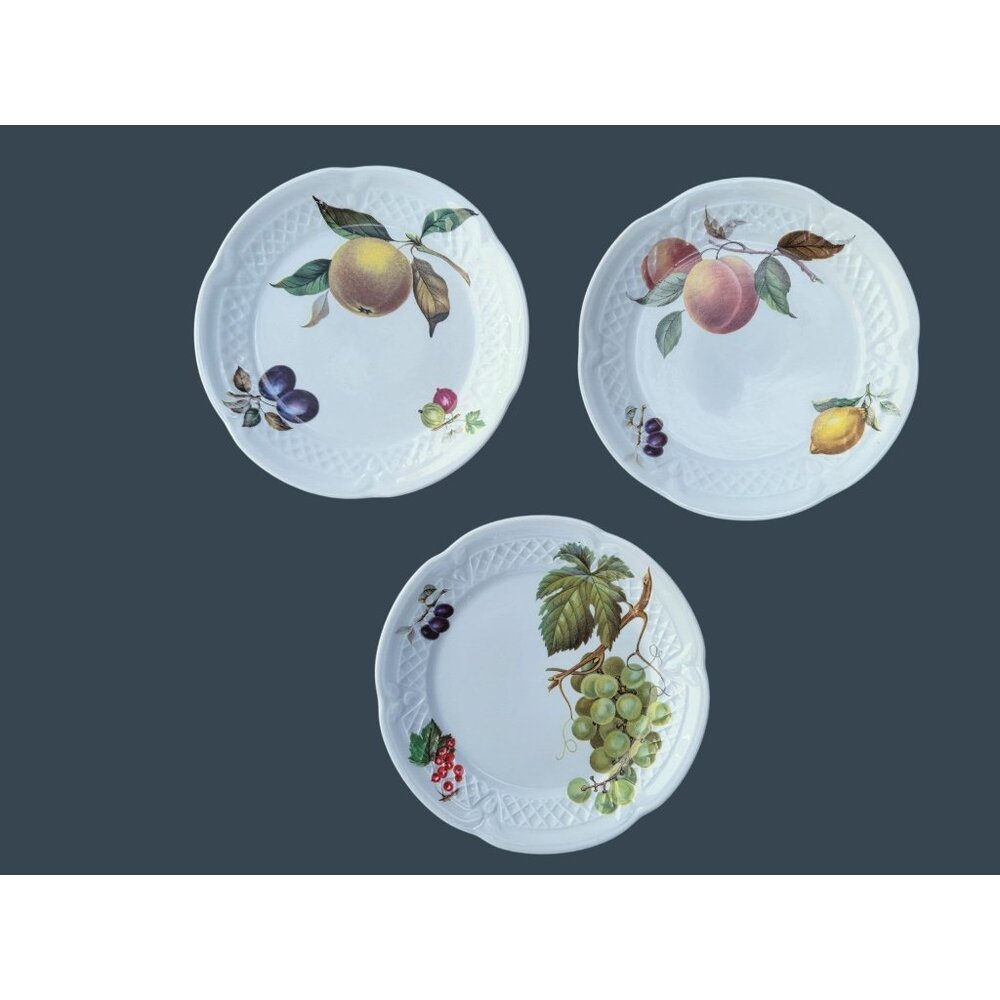 3 Berry Haute Porcelaine Fruit Design Canape Plates  By Louis. Lourioux France